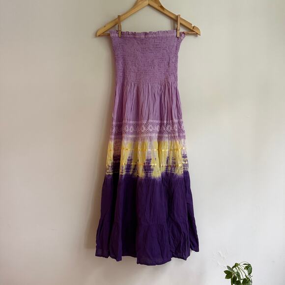She's Cool Dresses & Skirts - Y2K Vintage Deadstock She's Cool Strapless Boho Purple Tie Dye Dress Size M NWT